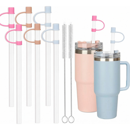 6 Straws with Cover Cap for Stanley 40oz Tumbler Replacement