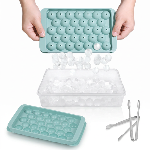 Ice Cube Tray with Lid and Bin - Round Ice Trays for Freezer with Lid - Ice Cube