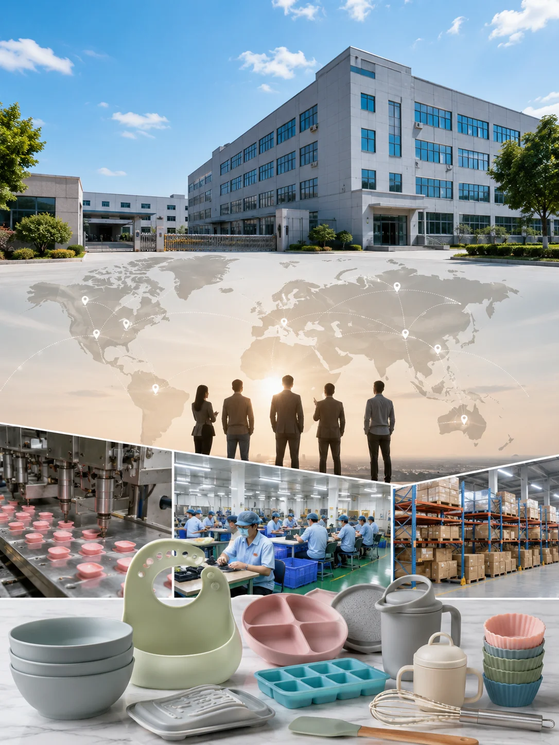 Momeni silicone products factory, production line, warehouse, and global supply network